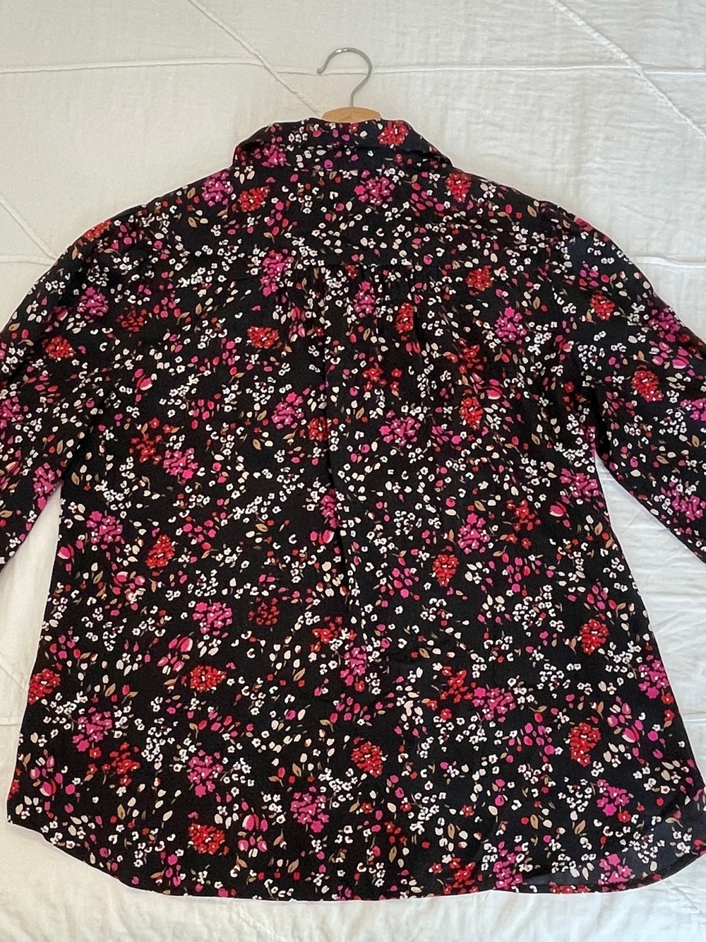 Ann Taylor Floral Blouse Long Sleeve Black Pink Red Size L